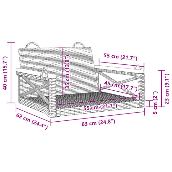 Schommelbank 63x62x40 cm poly rattan zwart 9