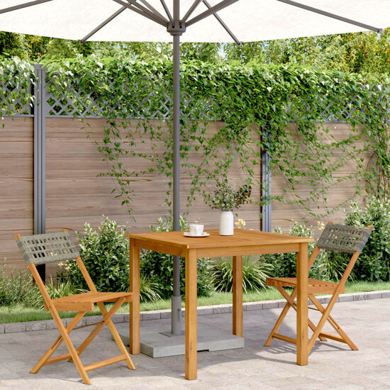 Bistrostoelen 2 st massief acaciahout en poly rattan grijs 3