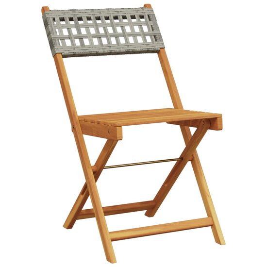 Bistrostoelen 2 st massief acaciahout en poly rattan grijs 4