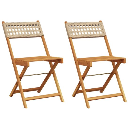 Bistrostoelen 2 st massief acaciahout en poly rattan beige 2