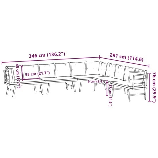 4-delige Tuinbankenset met kussens gepoedercoat staal zwart 9