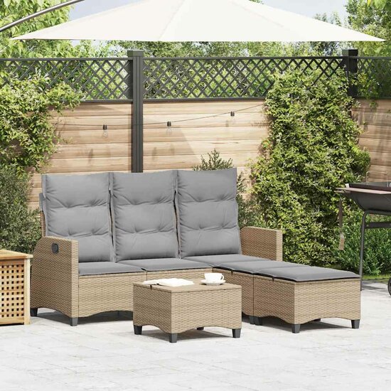 3-delige Tuinbankstel met kussens L-vormig beige poly rattan 1