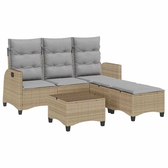 3-delige Tuinbankstel met kussens L-vormig beige poly rattan 2