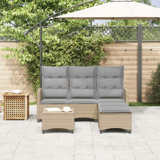 3-delige Tuinbankstel met kussens L-vormig beige poly rattan 3