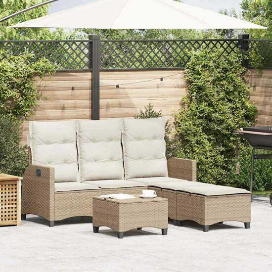 3-delige Tuinbankstel met kussens L-vormig beige poly rattan 1