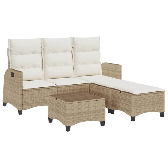 3-delige Tuinbankstel met kussens L-vormig beige poly rattan 2