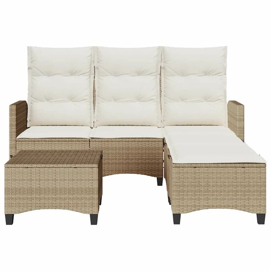 3-delige Tuinbankstel met kussens L-vormig beige poly rattan 4