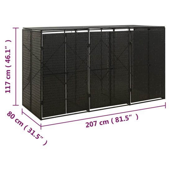 Containerberging driedubbel 207x80x117 cm poly rattan zwart 7