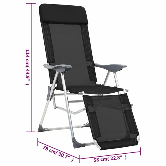 Campingstoelen met voetensteun 2 st inklapbaar textileen zwart 9