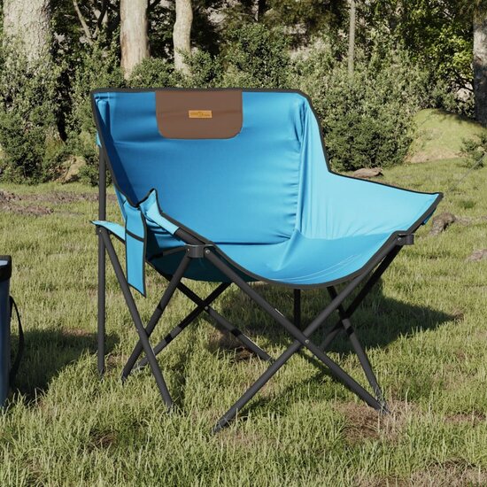 Campingstoelen 2 st met vakje inklapbaar felblauw 1