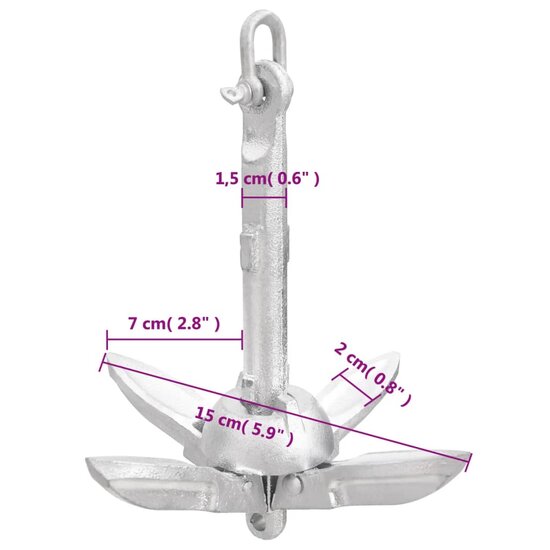 Anker inklapbaar 0,7 kg thermisch verzinkt gietijzer zilver 9