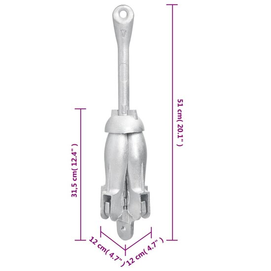 Anker inklapbaar 6 kg thermisch verzinkt gietijzer zilver 7