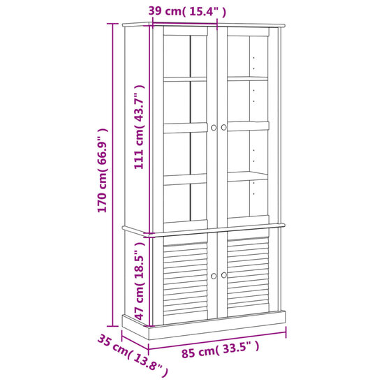 Vitrinekast VIGO 85x35x170 cm massief grenenhout 9