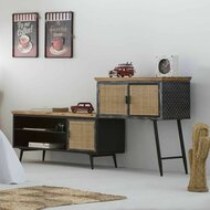 Dressoir Alexandra House Living Bruin Zwart Grijs Ijzer Rotan Sparrenhout 42 x 90 x 202 cm 2