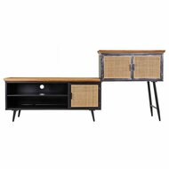 Dressoir Alexandra House Living Bruin Zwart Grijs Ijzer Rotan Sparrenhout 42 x 90 x 202 cm 3