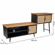 Dressoir Alexandra House Living Bruin Zwart Grijs Ijzer Rotan Sparrenhout 42 x 90 x 202 cm 8