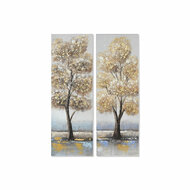 Schilderij Home ESPRIT Gouden Canvas Hout MDF Boomstructuur Traditioneel 30 x 3 x 90 cm (2 Stuks) 1