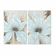 Schilderij Home ESPRIT Blauw Gouden Canvas Hout MDF Bloem Shabby Chic 60 x 3 x 90 cm (2 Stuks) 1