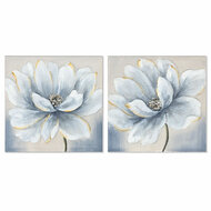 Schilderij Home ESPRIT Blauw Wit Canvas Hout MDF Bloem Traditioneel 40 x 2,5 x 40 cm (2 Stuks) 1