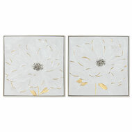 Schilderij Home ESPRIT Wit Gouden polyestyreen Canvas Bloem Shabby Chic 62 x 4,5 x 62 cm (2 Stuks) 1