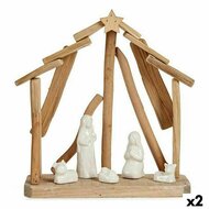 Kerststal set Keramisch Bruin Wit 2 Stuks 25 x 28 x 10 cm Natuurlijk Hout (2 Stuks) 1