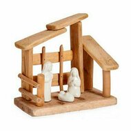 Kerststal set Wit Natuurlijk Hout Keramisch 18 x 17 x 8 cm (2 Stuks) 3