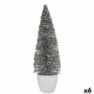 Decoratieve figuren Kerstboom Wit Zilverkleurig Plastic 10 x 33 x 10 cm (6 Stuks) 1