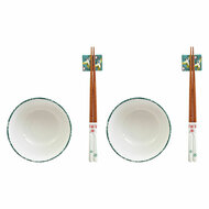 Sushi set DKD Home Decor 25 x 25 x 6,5 cm Porselein Hout Wit Groen Orientaals (6 Onderdelen) (25 x 25 x 6,5 cm) (6 pcs) 1