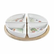 Set voor voorgerechtjes DKD Home Decor Wit Multicolour Natuurlijk Bamboe Keramiek Tropisch 21,5 x 21,5 x 1 cm (5 pcs) 1