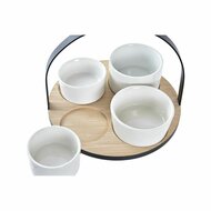 Set voor voorgerechtjes DKD Home Decor Wit/Zwart Metaal Bamboe Keramiek Loft 5 Onderdelen 350 ml 20 x 20 x 14 cm 2