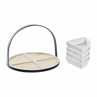 Set voor voorgerechtjes DKD Home Decor Wit/Zwart Metaal Bamboe Keramiek Loft 4 Onderdelen 21,5 x 21,5 x 14 cm 3