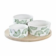 Set voor voorgerechtjes DKD Home Decor Wit Wit/Groen Bamboe Keramiek Lakens Tropisch 4 Onderdelen 18 x 18 x 1 cm 1