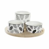 Set voor voorgerechtjes DKD Home Decor Wit/Zwart Bamboe Keramiek Lakens Cottage 3 Onderdelen 8 cm 20 x 20 x 8 cm 1