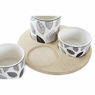 Set voor voorgerechtjes DKD Home Decor Wit/Zwart Bamboe Keramiek Lakens Cottage 3 Onderdelen 8 cm 20 x 20 x 8 cm 2