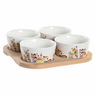 Set voor voorgerechtjes DKD Home Decor 19,7 x 19,7 x 1 cm Natuurlijk Blauw Multicolour Keramiek Cottage Huizen 1