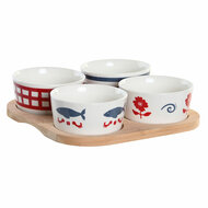 Set voor voorgerechtjes DKD Home Decor 19,7 x 19,7 x 1 cm Natuurlijk Rood Blauw Wit Keramiek Mediterrane Huizen 1