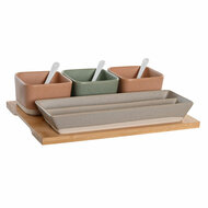 Set voor voorgerechtjes DKD Home Decor 26 x 9 x 4 cm Porselein Multicolour Bamboe 8 Onderdelen Scandinavisch 1