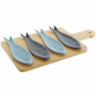 Set voor voorgerechtjes Home ESPRIT Blauw Groen Marineblauw Bamboe Porselein Mediterrane Vissen 36 x 18 x 1,3 cm 5 Onderdelen 1