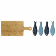 Set voor voorgerechtjes Home ESPRIT Blauw Groen Marineblauw Bamboe Porselein Mediterrane Vissen 36 x 18 x 1,3 cm 5 Onderdelen 5