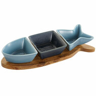 Set voor voorgerechtjes Home ESPRIT Blauw Marineblauw Porselein Acacia Vis Mediterrane 28 x 9,7 x 1,3 cm 4 Onderdelen 1