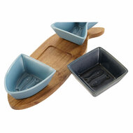 Set voor voorgerechtjes Home ESPRIT Blauw Marineblauw Porselein Acacia Vis Mediterrane 28 x 9,7 x 1,3 cm 4 Onderdelen 3