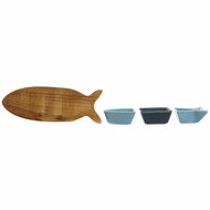 Set voor voorgerechtjes Home ESPRIT Blauw Marineblauw Porselein Acacia Vis Mediterrane 28 x 9,7 x 1,3 cm 4 Onderdelen 5