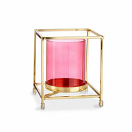 Kaarshouder Vierkant Roze Gouden 11,5 x 12,6 x 11,5 cm Metaal Glas 1