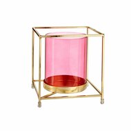 Kaarshouder Vierkant Roze Gouden 14 x 15,5 x 14 cm Metaal Glas 1