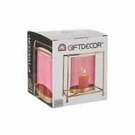 Kaarshouder Vierkant Roze Gouden 14 x 15,5 x 14 cm Metaal Glas 3