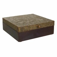 Juwelenkistje Alexandra House Living Donkerbruin Blik Mangohout Hout MDF 20 x 7 x 20 cm 1