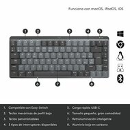 Bluetooth toetsenbord Logitech MX Mini Mechanical Zwart Grijs Qwerty US 2