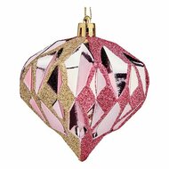 Kerstballen Diamant &Oslash; 8 cm 6 Stuks Roze Gouden Plastic 1