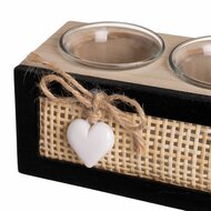 Kaarshouder HEARTS Wit Zwart Natuurlijk Hout Kristal Riet Hout MDF 22 x 8 x 7 cm 2