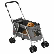 Hondenwagen inklapbaar 100x49x96 cm linnenstof grijs 2